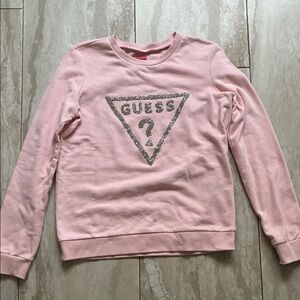 Rhinestones Guess Light Pink Crewneck Soft Sweater